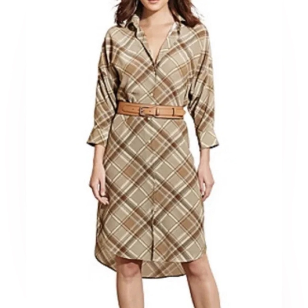 Lauren Ralph Lauren Long Sleeve Plaid Shirt Dress and Belt Size 10